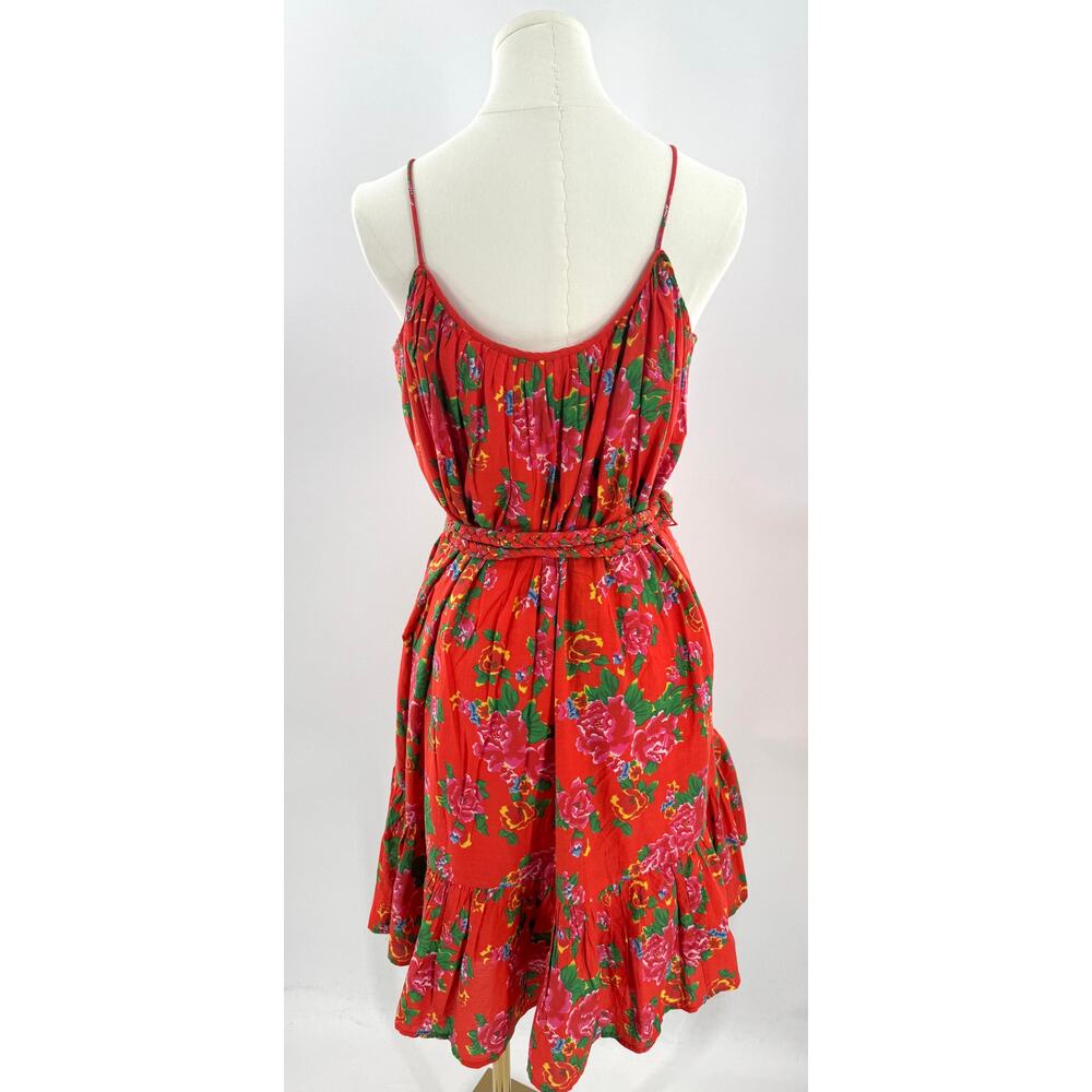 Rhode Red Lea Floral Sleeveless Dress Tie Waist Cotton Twirl Large Sundress L - Picture 3 of 10